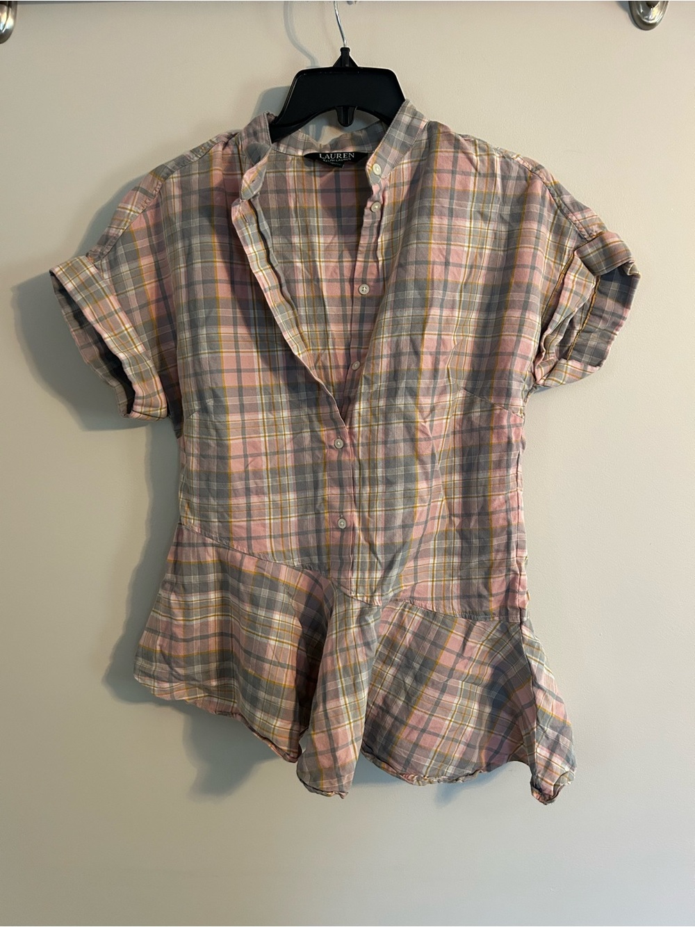 Lauren Ralph Lauren Pink & Gray Plaid Short-Sleeve Shirt